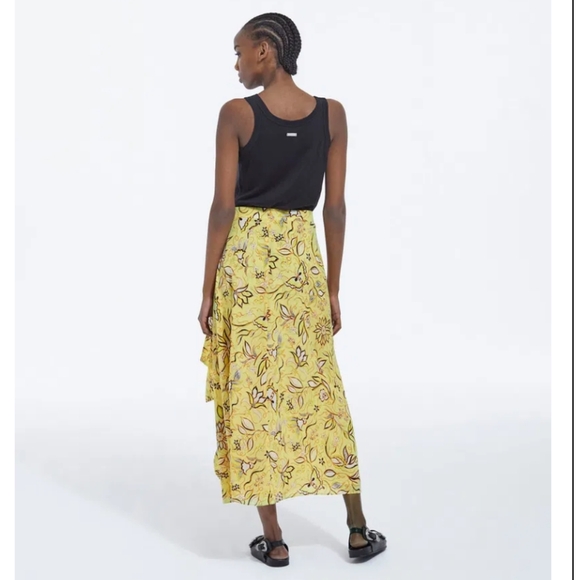 The Kooples Wrap Midi Skirt Yellow 3 Medium Large - Picture 3 of 15